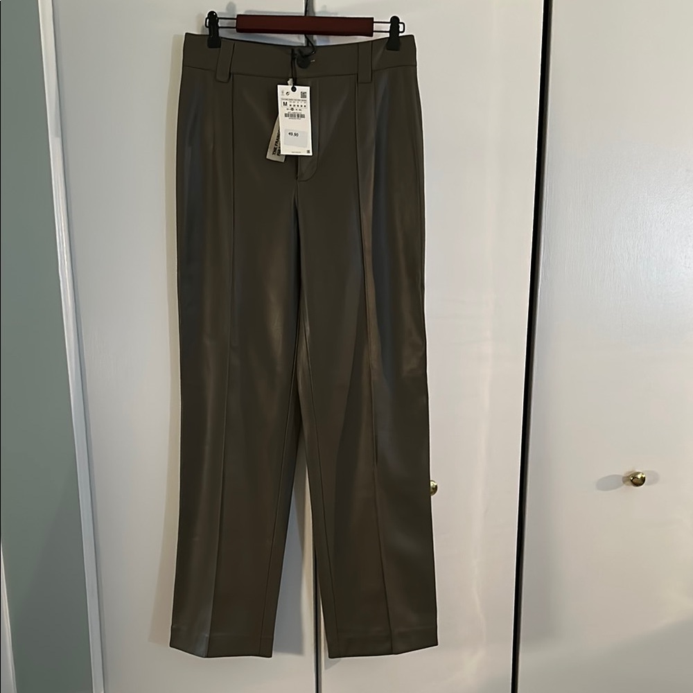Olive Green Faux Leather Pants. New with tags.